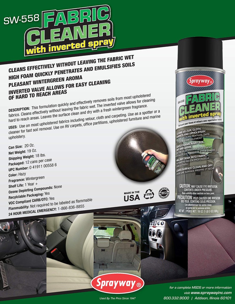 Sprayway SW558 Fabric Cleaner With Inverted Spray, 19 oz